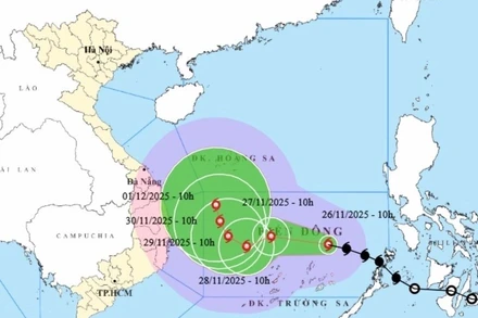 Dự báo hướng đi và vùng ảnh hưởng bão Koto, trưa 26/11. (Ảnh: Trung tâm Dự báo khí tượng thủy văn quốc gia)
