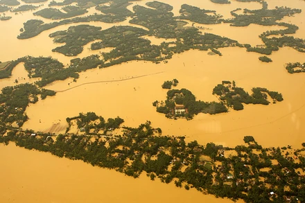 Cảnh ngập lụt tại xã Gia Phố, huyện Hương Khê, tỉnh Hà Tĩnh (ảnh chụp 13 giờ 30 phút ngày 20/10/2010). (Ảnh minh họa: Đức Tám-TTXVN)