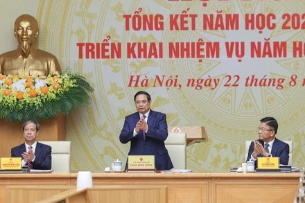 Thủ tướng Chính phủ Phạm Minh Chính chủ trì Hội nghị tổng kết năm học 2024-2025, triển khai nhiệm vụ năm học 2025-2026. (Ảnh: TRẦN HẢI)