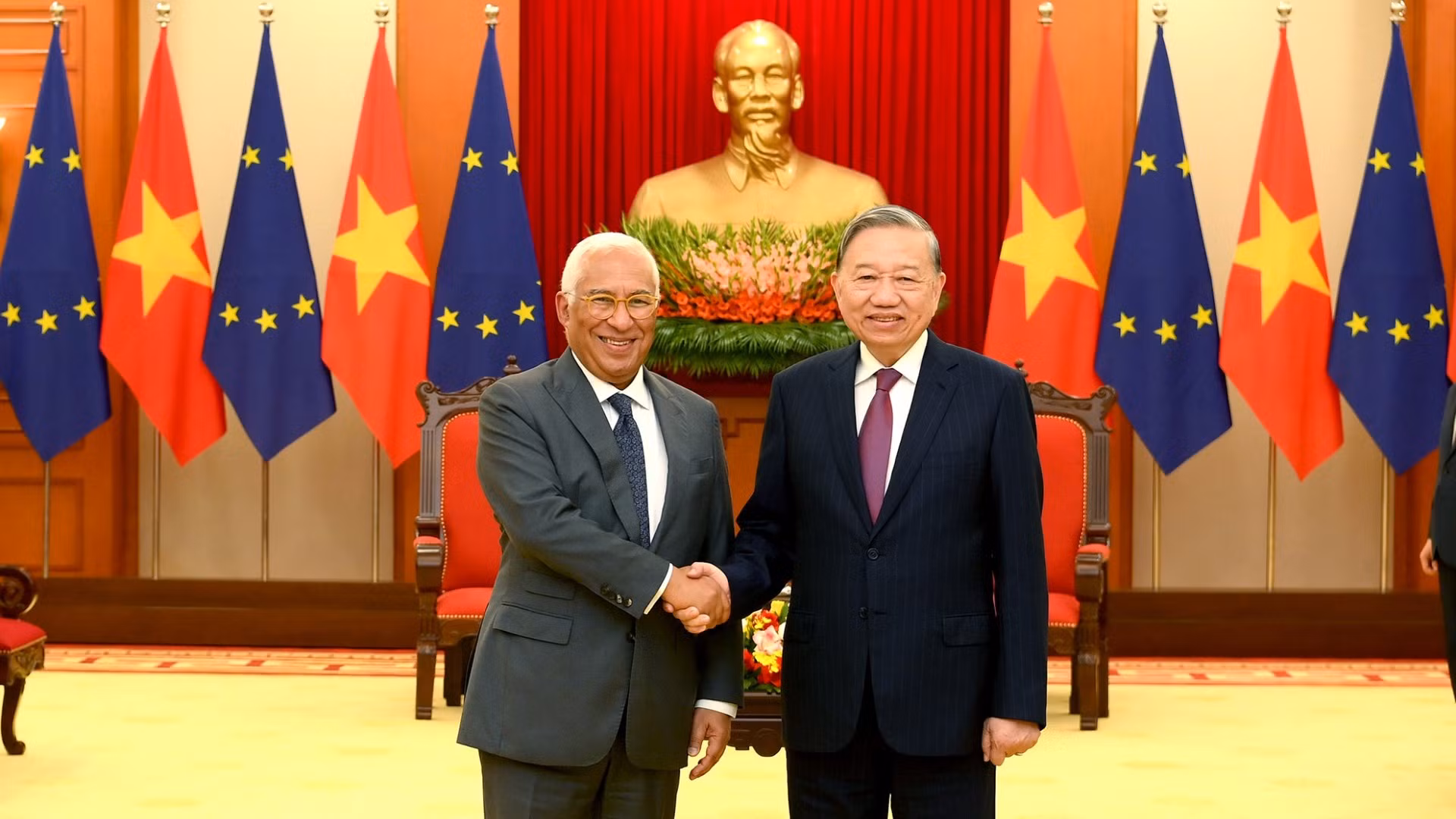 Tổng Bí thư Tô Lâm tiếp Chủ tịch Hội đồng châu Âu Antonio Costa. (Ảnh: ĐĂNG KHOA)