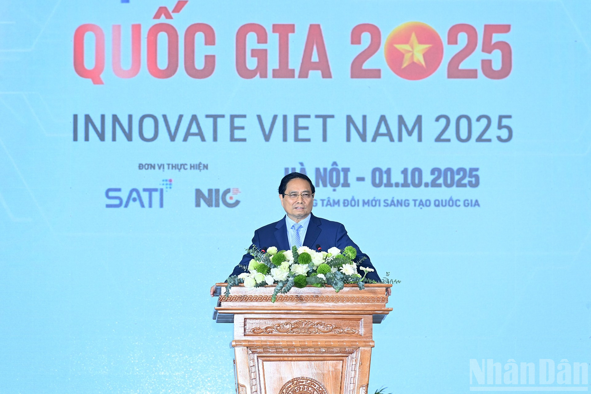 Thủ tướng Chính phủ Phạm Minh Chính phát biểu tại Lễ hưởng ứng Ngày hội Đổi mới sáng tạo quốc gia năm 2025. ndo_br_a5-bnd-0089.jpg