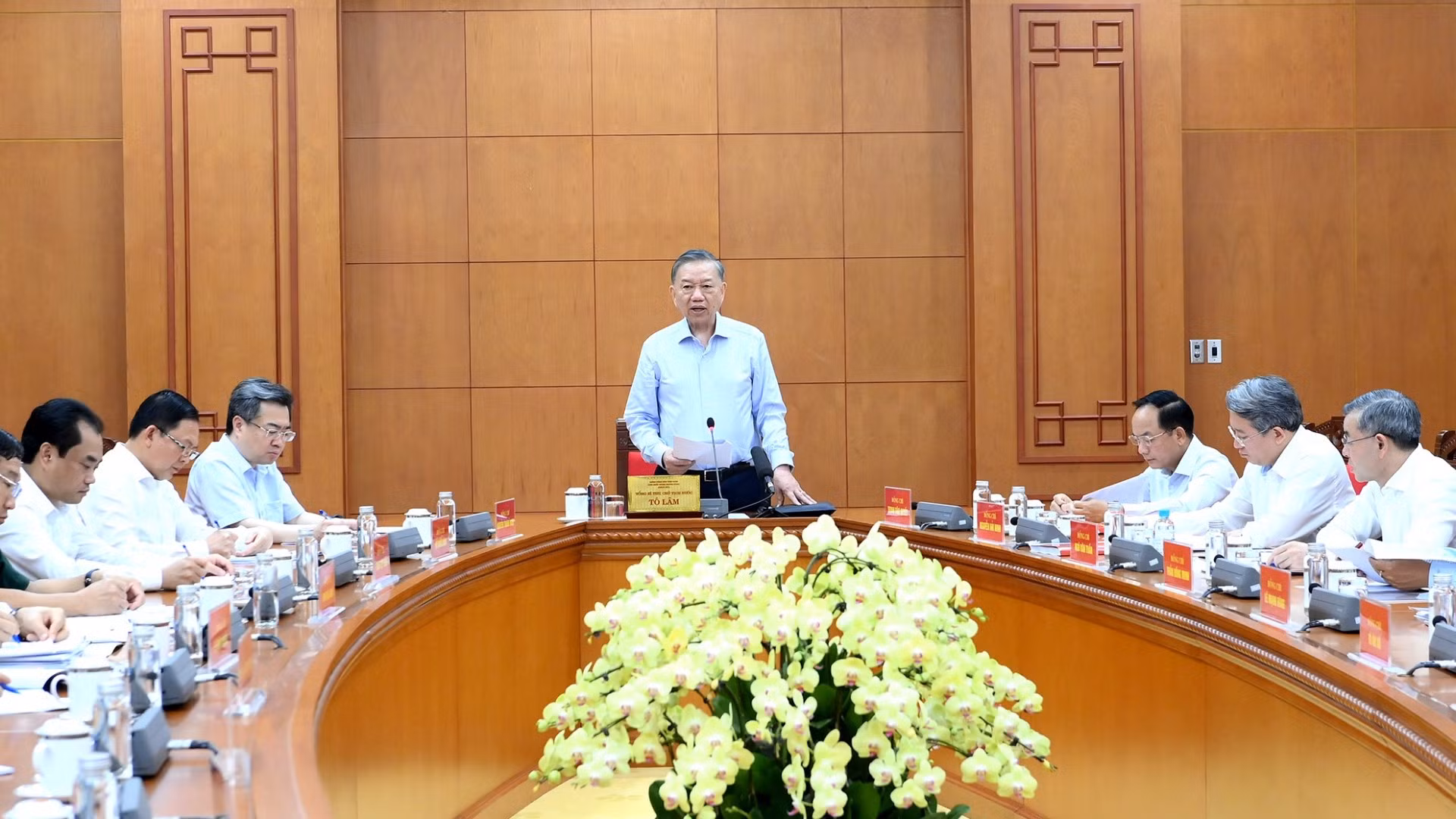 Tổng Bí thư, Chủ tịch nước Tô Lâm chủ trì làm việc với Đảng ủy Chính phủ và các cơ quan về công tác phòng, chống bão, lũ, thiên tai cực đoan và biến đổi khí hậu từ nay đến hết năm 2026. (Ảnh: ĐĂNG KHOA)