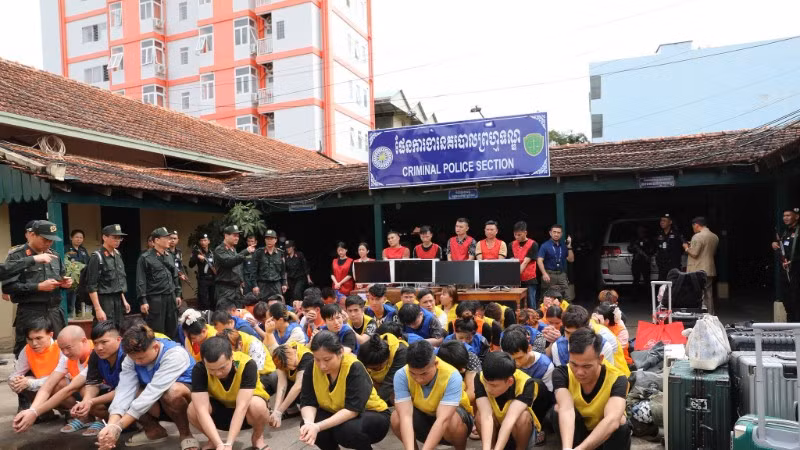 Các đối tượng bị bắt tại Campuchia.