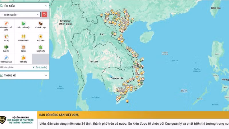 Giao diện Bản đồ nông sản Việt.