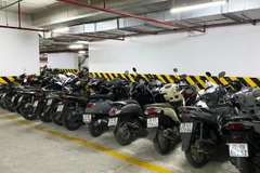 Hầm để xe của một toà nhà chung cư trên địa bàn phường Yên Sở, thành phố Hà Nội. (Ảnh: HÀ ANH)
