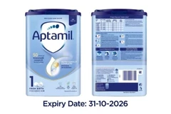 Danone Anh thông báo thu hồi sản phẩm sữa Aptamil First Infant Formula 800g trên website hôm 24/1. (Ảnh: Aptamil)