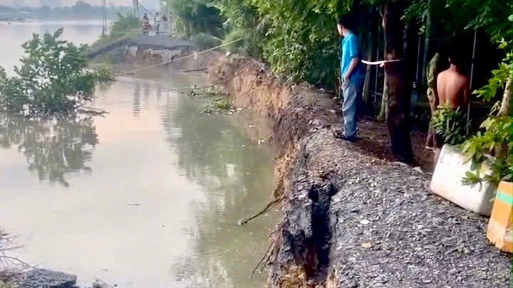 Khu vực sạt lở tiếp tục khoét sâu vào bờ, tiếp giáp nhà dân ở xã Bình Mỹ, huyện Củ Chi. img-0773.jpg