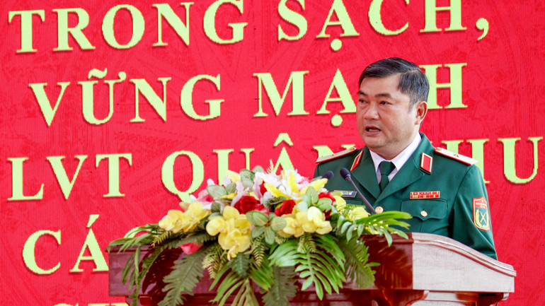 Thiếu tướng Lê Xuân Thế, Tư lệnh Quân khu 7 phát biểu tại lễ khánh thành. img-1761.jpg