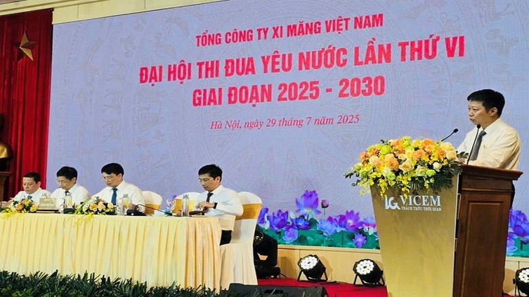 Quyền Tổng giám đốc VICEM Ngô Đức Lưu phát biểu tại đại hội. (Ảnh: THANH TÂM) anh-quyen-tgd-vicem.jpg
