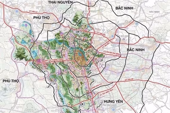 Mạng lưới giao thông quy hoạch Thủ đô tầm nhìn 100 năm. (Ảnh: Ủy ban nhân dân thành phố Hà Nội)