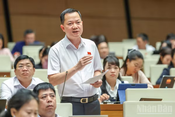 Đại biểu Trịnh Xuân An (Đoàn thành phố Đồng Nai) phát biểu tại hội trường. (Ảnh: DUY LINH)