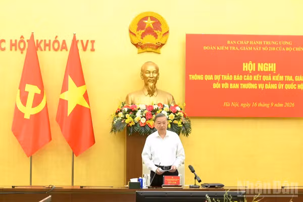 Tổng Bí thư, Chủ tịch nước Tô Lâm, Trưởng Đoàn kiểm tra, giám sát số 218 phát biểu tại hội nghị. (Ảnh: ĐĂNG KHOA)