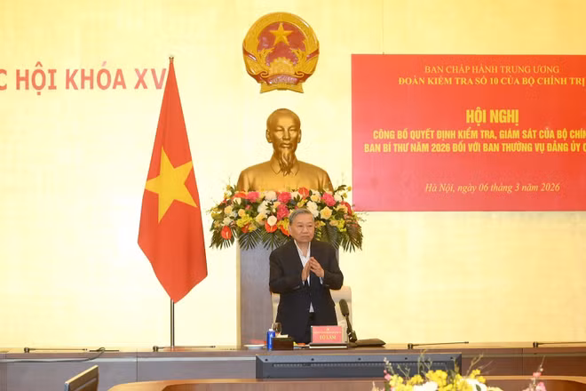 Tổng Bí thư Tô Lâm chủ trì Hội nghị công bố quyết định kiểm tra, giám sát của Bộ Chính trị, Ban Bí thư năm 2026 đối với Ban Thường vụ Đảng ủy Quốc hội. (Ảnh: ĐĂNG KHOA)