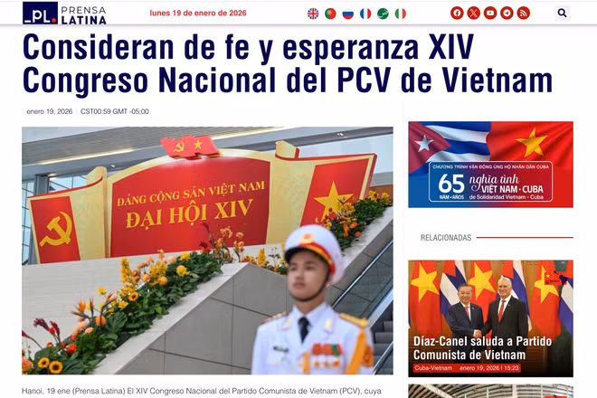 Chuyên trang của Prensa Latina về Đại hội đại biểu toàn quốc lần thứ XIV của Đảng Cộng sản Việt Nam. (Ảnh: TTXVN)