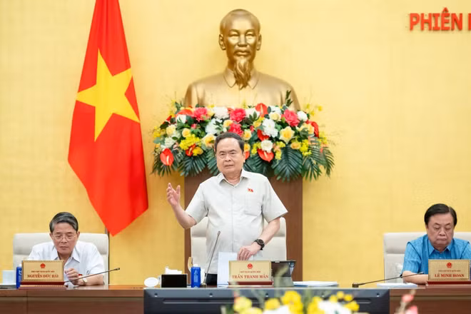 Chủ tịch Quốc hội Trần Thanh Mẫn phát biểu tại phiên họp. (Ảnh ĐĂNG ANH)