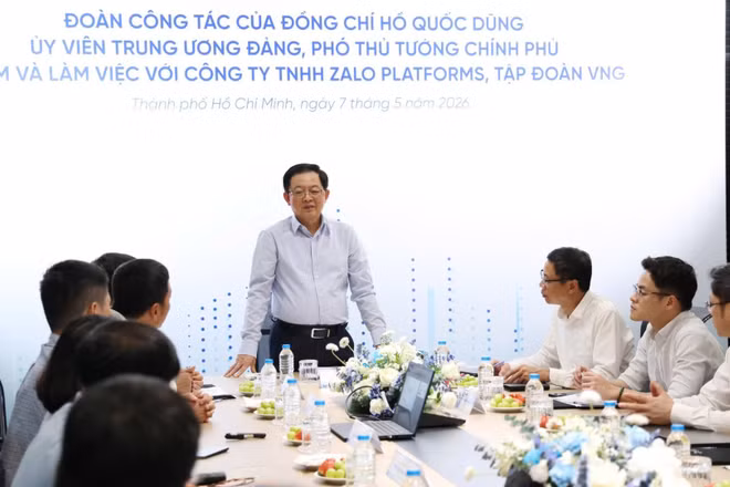 Phó Thủ tướng Hồ Quốc Dũng làm việc với Công ty TNHH Zalo Platforms, Tập đoàn VNG. (Ảnh: VGP)