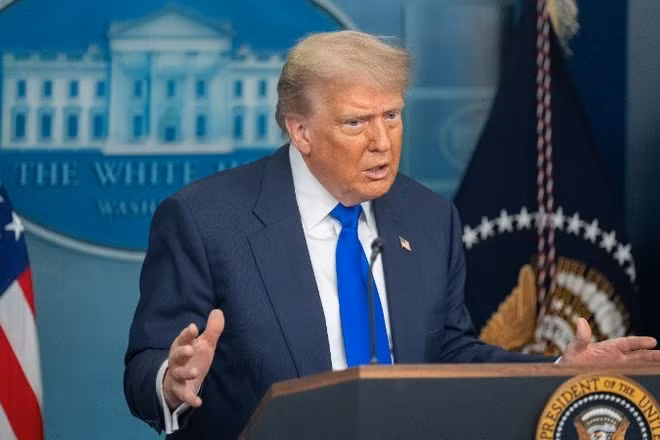 Tổng thống Mỹ Donald Trump trong một lần phát biểu tại Nhà trắng. (Ảnh: THX/TTXVN)
