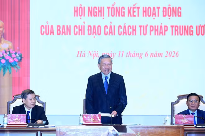 Tổng Bí thư, Chủ tịch nước Tô Lâm phát biểu tại Hội nghị Tổng kết hoạt động của Ban Chỉ đạo Cải cách tư pháp Trung ương. (Ảnh: ĐĂNG KHOA)