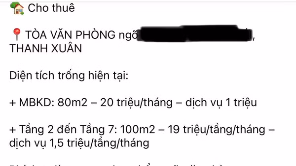 Một tin rao cho thuê nhà ở trên mạng xã hội.