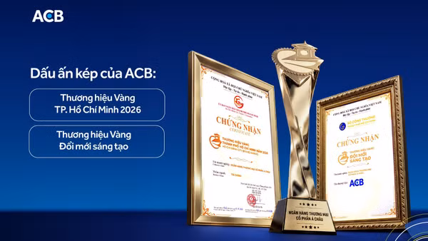 ACB được vinh danh hai hạng mục quan trọng tại Giải thưởng Thương hiệu Vàng Thành phố Hồ Chí Minh 2026. (Ảnh ACB)