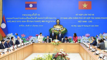 Quang cảnh lễ kiến ký biên bản Kỳ họp lần thứ 46 Ủy ban liên Chính phủ về hợp tác song phương Việt Nam-Lào.