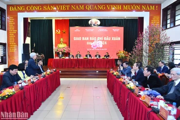 Quang cảnh giao ban báo chí đầu Xuân Giáp Thìn 2024 sáng 20/2. (Ảnh: THỦY NGUYÊN)