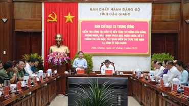Đồng chí Vũ Trọng Hà, Chánh Văn phòng Ban Chỉ đạo 35 Trung ương phát biểu tại buổi làm việc.