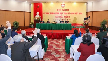 Hội nghị hiệp thương cử bổ sung Ủy viên Đoàn Chủ tịch Ủy ban Trung ương Mặt trận Tổ quốc Việt Nam. (Ảnh: Quang Vinh)