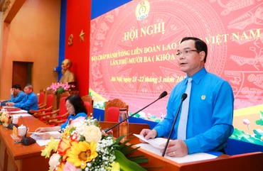 Chủ tịch Tổng Liên đoàn Lao động Việt Nam Nguyễn Đình Khang phát biểu khai mạc hội nghị.