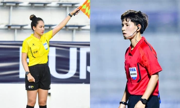 Trợ lý trọng tài Hà Thị Phượng (trái) và trọng tài Lê Thị Ly. (Ảnh: VFF)
