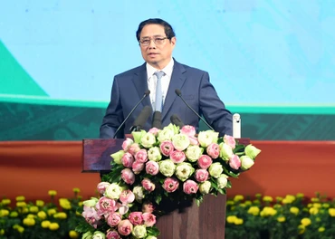 Thủ tướng Phạm Minh Chính phát biểu ý kiến tại Hội nghị công bố quy hoạch và xúc tiến đầu tư tỉnh Vĩnh Long.