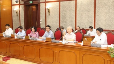 Tổng Bí thư Nguyễn Phú Trọng phát biểu kết luận cuộc họp. (Ảnh: Trí Dũng/TTXVN)