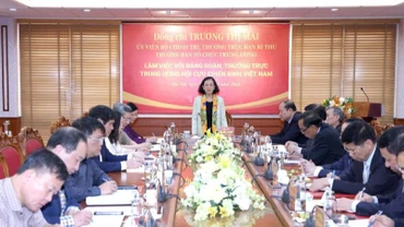 Thường trực Ban Bí thư Trương Thị Mai phát biểu tại buổi làm việc với Đảng đoàn, Thường trực Trung ương Hội Cựu chiến binh Việt Nam.