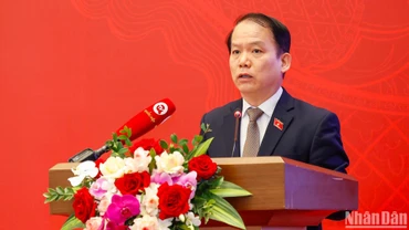Chủ nhiệm Ủy ban Pháp luật Hoàng Thanh Tùng phát biểu tham luận tại Hội nghị. (Ảnh: Duy Linh)