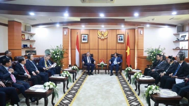 Tổng Bí thư Tô Lâm gặp Chủ tịch Thượng viện Indonesia Sultan Bachtiar Najamudin. (Ảnh: Thống Nhất/TTXVN)