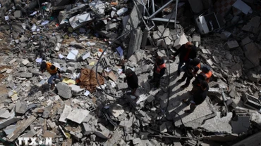 Cảnh đổ nát sau các cuộc không kích của Israel xuống Dải Gaza ngày 27/3/2024. (Ảnh: THX/TTXVN)