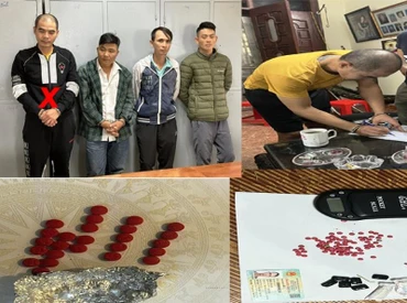 Các đối tượng bị bắt giữ cùng ma túy tang vật.