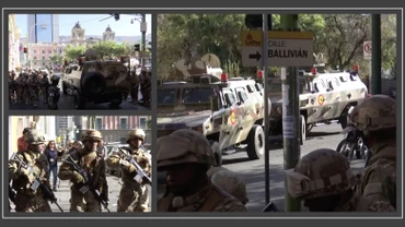 Hình ảnh binh sỹ Bolivia tràn vào quảng trường Murillo ở La Paz. (Ảnh cắt từ clip của Reuters)