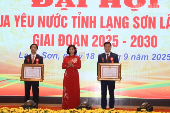 Đồng chí Nguyễn Thị Tuyến trao tặng Huân chương Lao động hạng Nhì cho các cá nhân.