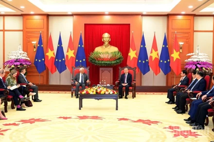 Quang cảnh cuộc tiếp tại Trụ sở Trung ương Đảng. (Ảnh: ĐĂNG KHOA)