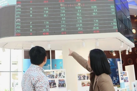 Nhà đầu tư theo dõi diễn biến thị trường chứng khoán tại Sở Giao dịch chứng khoán Thành phố Hồ Chí Minh (HOSE). (Ảnh: TTXVN)