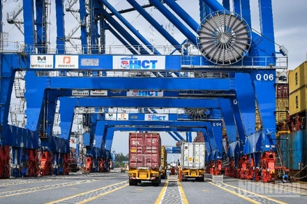 Hoạt động bốc dỡ hàng hóa tại Cảng Đình Vũ, Hải Phòng. (Ảnh minh họa: THÀNH ĐẠT)