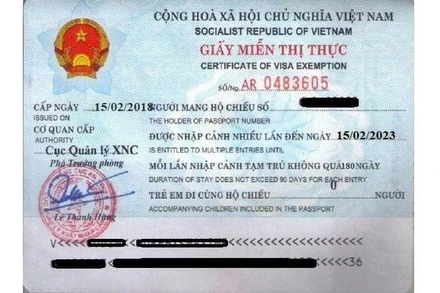 Mẫu Giấy miễn thị thực. (Ảnh minh họa: Bộ Ngoại giao)