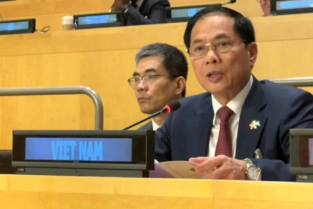 Phó Thủ tướng Bùi Thanh Sơn phát biểu tại Hội nghị Thượng đỉnh về nền kinh tế toàn cầu bền vững, bao trùm và có sức chống chịu. (Ảnh: Bộ Ngoại giao)