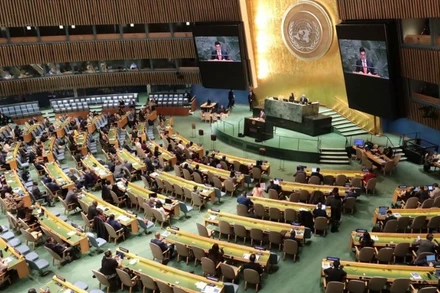 Toàn cảnh phiên họp toàn thể bầu thành viên Hội đồng Nhân quyền Liên hợp quốc nhiệm kỳ 2026-2028. (Ảnh: TTXVN)