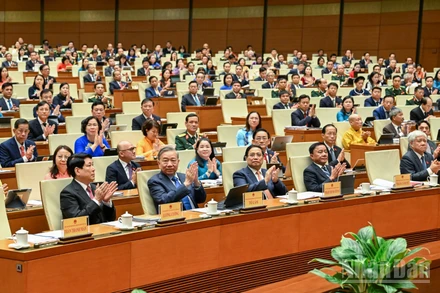 Lãnh đạo Đảng, Nhà nước cùng các đại biểu Quốc hội tham dự phiên họp tại Kỳ họp thứ 10, Quốc hội khóa XV. (Ảnh: DUY LINH)