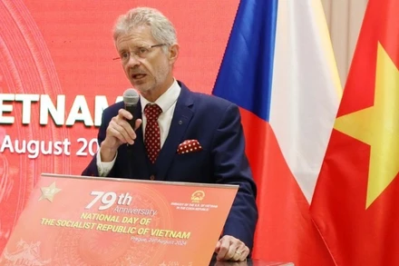 Chủ tịch Thượng viện Cộng hòa Séc Milos Vystrcil phát biểu tại Lễ kỷ niệm 79 năm Quốc khánh nước Cộng hòa xã hội chủ nghĩa Việt Nam (2/9/1945-2/9/2024) tại Thủ đô Praha, Cộng hòa Séc. (Ảnh: Đại sứ quán Việt Nam tại Cộng hòa Séc)