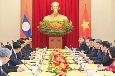 Quang cảnh cuộc hội kiến tại Trụ sở Trung ương Đảng. (Ảnh: ĐĂNG KHOA)