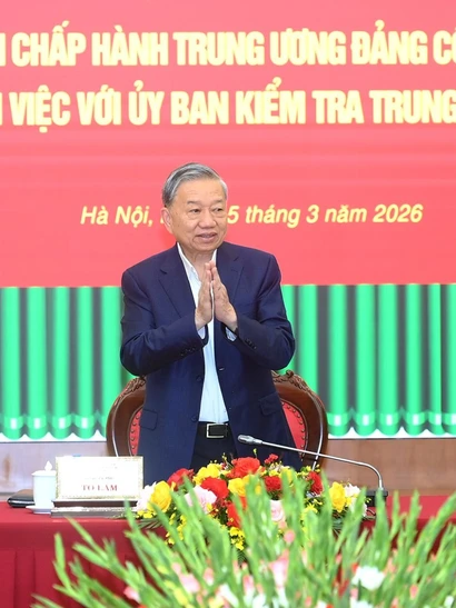 Tổng Bí thư Tô Lâm chủ trì cuộc làm việc với Ủy Ban Kiểm tra Trung ương. (Ảnh: ĐĂNG KHOA)