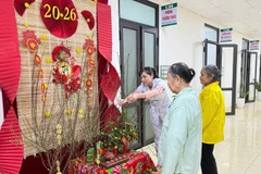 Không gian Tết bên hành lang tại Bệnh viện đa khoa Mỹ Đức (Sở Y tế Hà Nội).